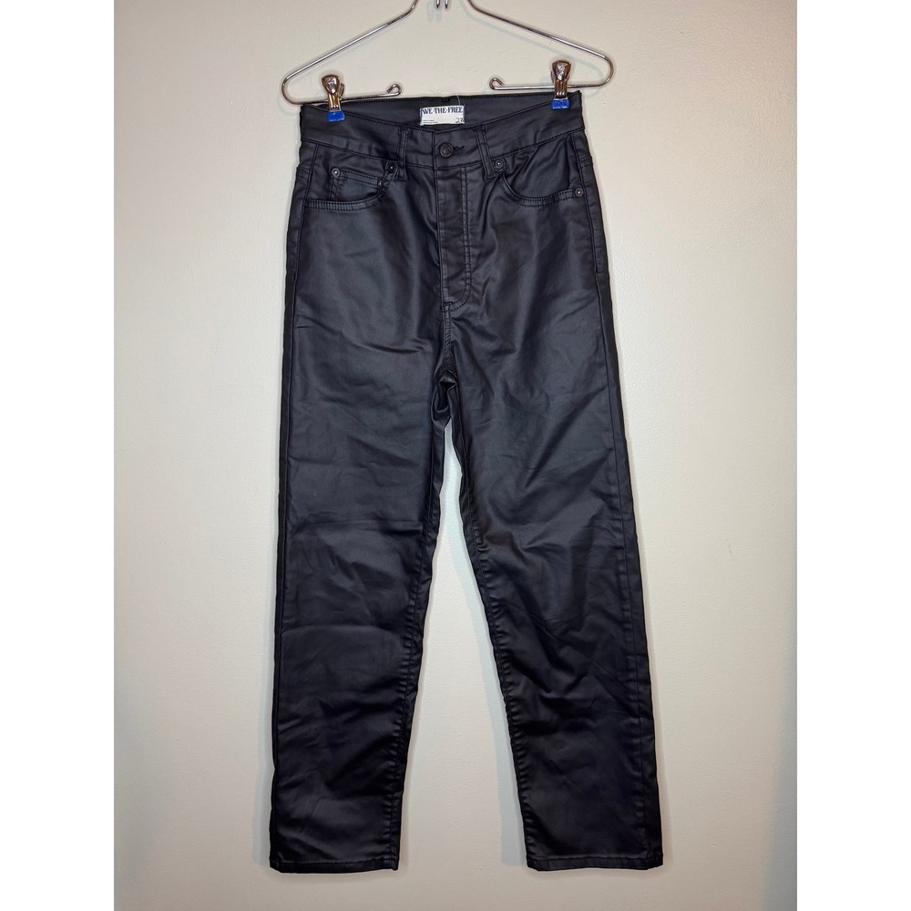 We The Free Free People Black Coated High Rise Straight Leg Jeans Size 27